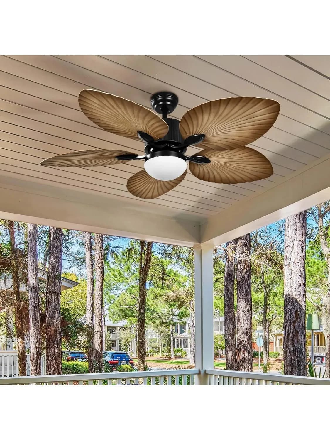 Retro 5 Palm Leaf ceiling fan lamp chandelier Without Light living dining room Nordic inverter household traditional electric