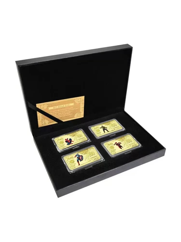 Marvel Avengers 24KGold-Plated Bars Commemorative Featuring Iron Man Spider-Man Premium Collectible Coin Marvel Fans Collector