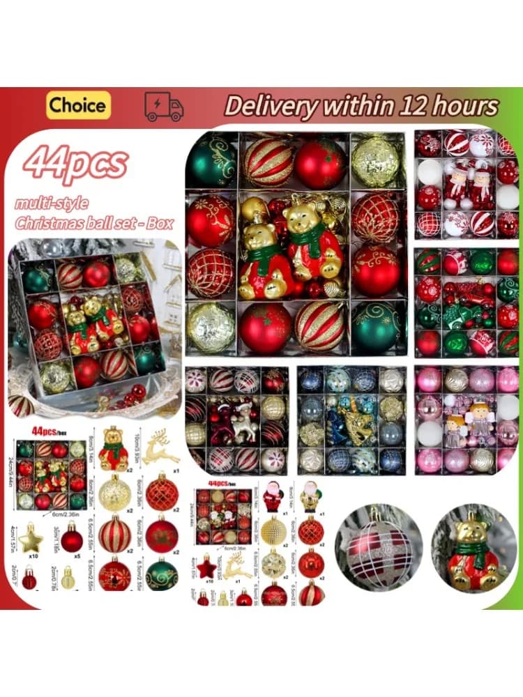 44pcs Christmas Ball Pendant Decoration Set Electroplated Christmas Tree Colored Ball Pendant Christmas Party Decoration Balls