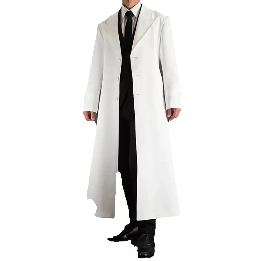2025 Classic White Long Coat Single Breasted Peak Lapel Casual Work Commute Clothing For Formal Occasion