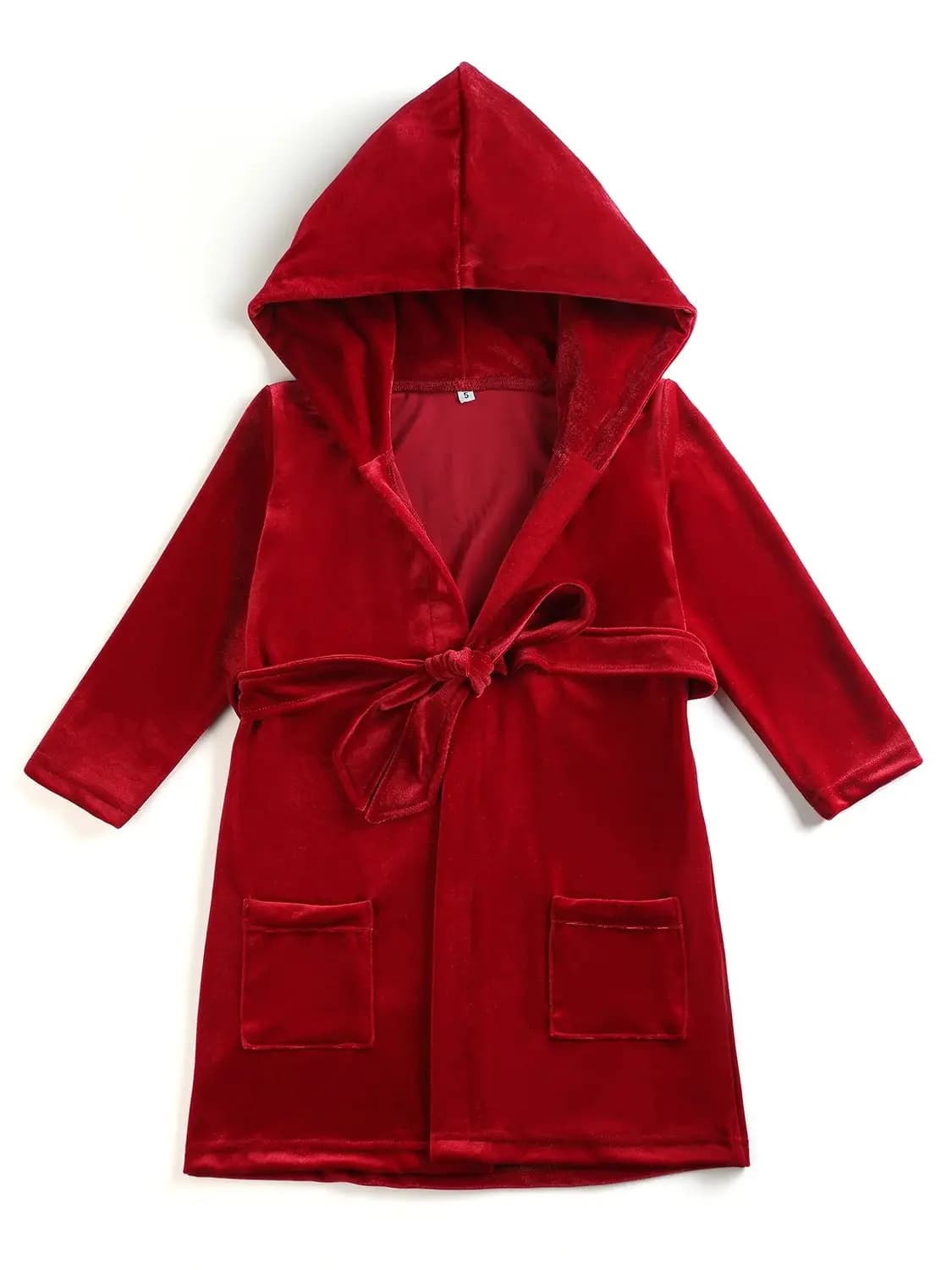 Mudbala Kids Christmas Hooded Bathrobe Lace Sibling Matching Boys Girls Red Velvet Night Gowns