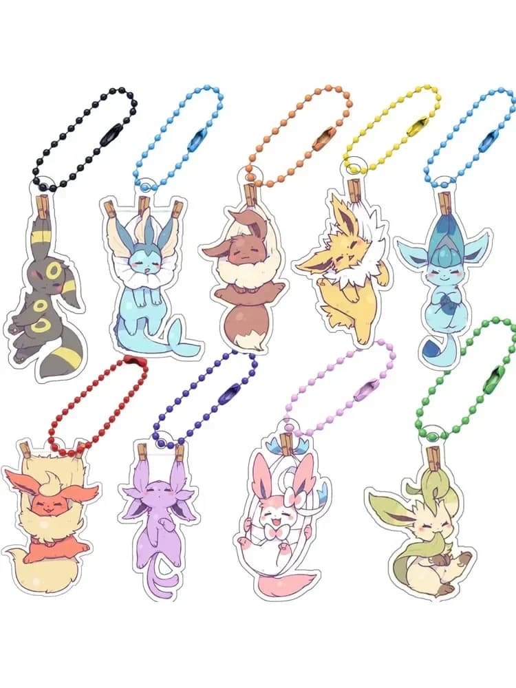 Anime Figure Pokemon Eeveelution Leafeon Eevee Jolteon Glaceon Sylveon Espeon Umbreon Flareon Acrylic Keychain Bag Pendant 5cm