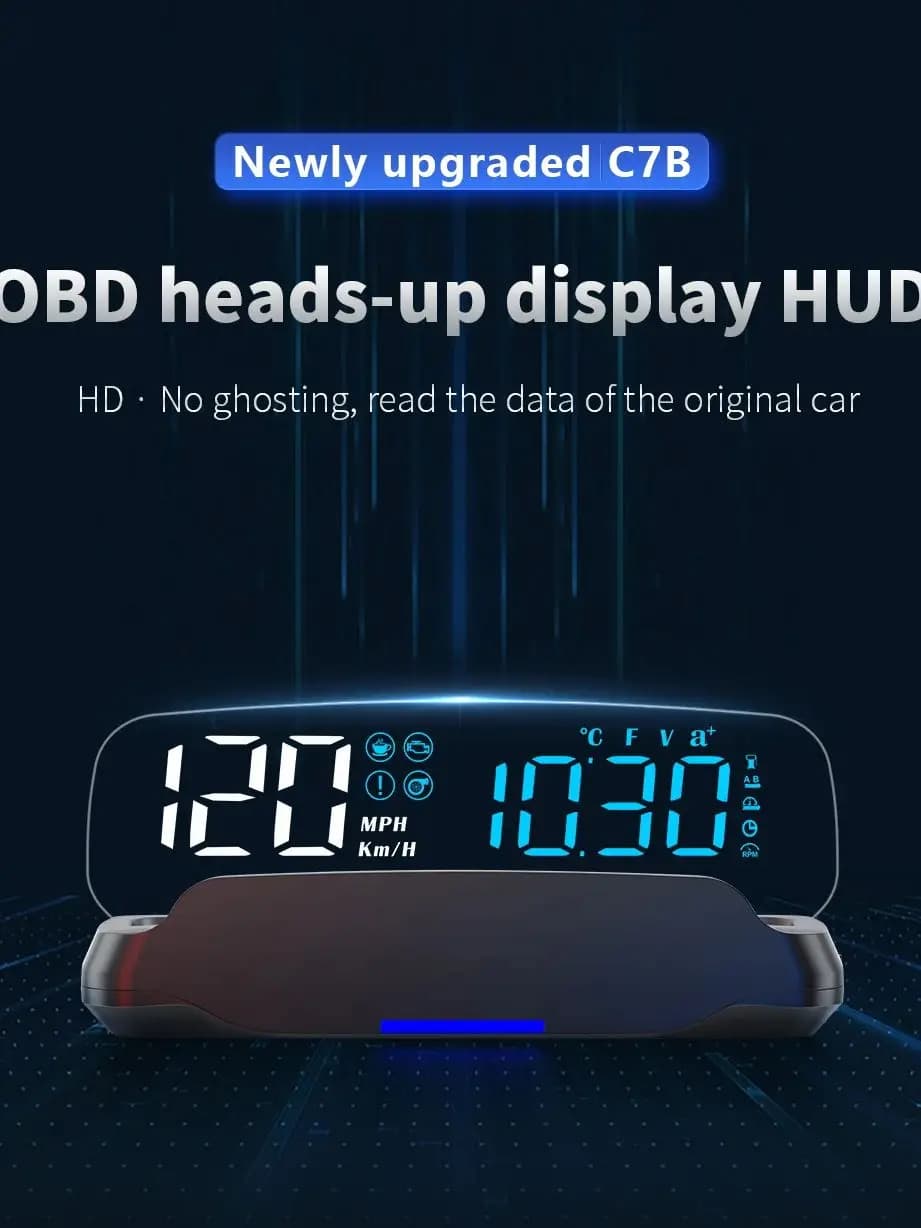 C7B  Auto OBD2 Head Up Display Auto Electronics HUD Projector Display Digital Car Speedometer Accessories Compass Water Temp