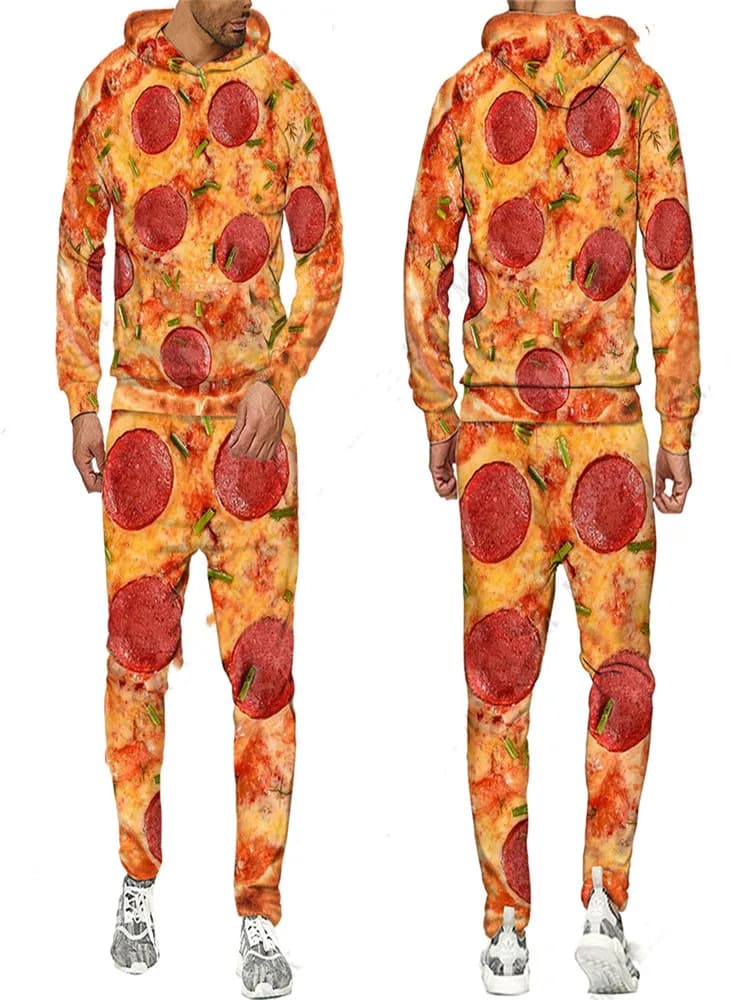 Novelty 3D Pizza Food Print Tracksuits Men Spring Hoodie Suits Sportswear Set for Male Streetwear