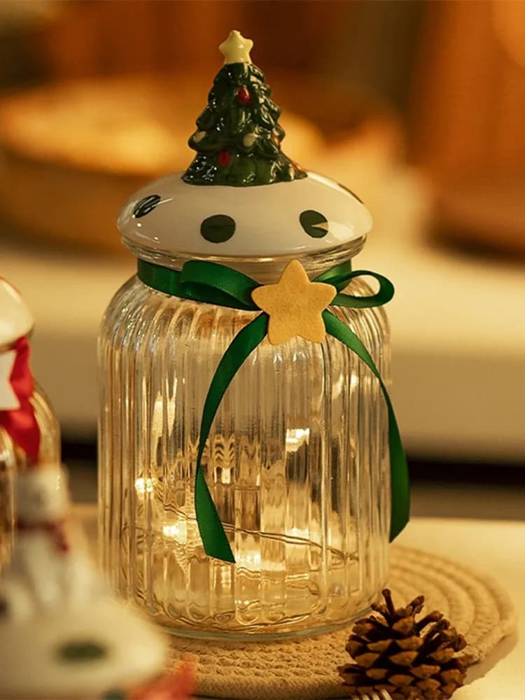 Christmas Style Candy Jar Biscuit Nut Sealed Jar Snack Storage Food Grade Glass Storage Jar