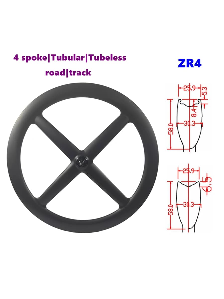 BIKEDOC ZR4 Track Carbon 4 Spoke Road Bike Carbon Wheels Four Spoke Front Wheel Fixie Bike Wheelset Cycling