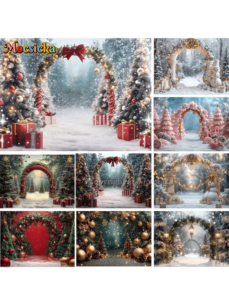 Mocsicka Christmas Photography Background Winter Wonderland Forest Arch Gift Snowy Backdrop Decor Kids Outdoor Xmas Photobooth