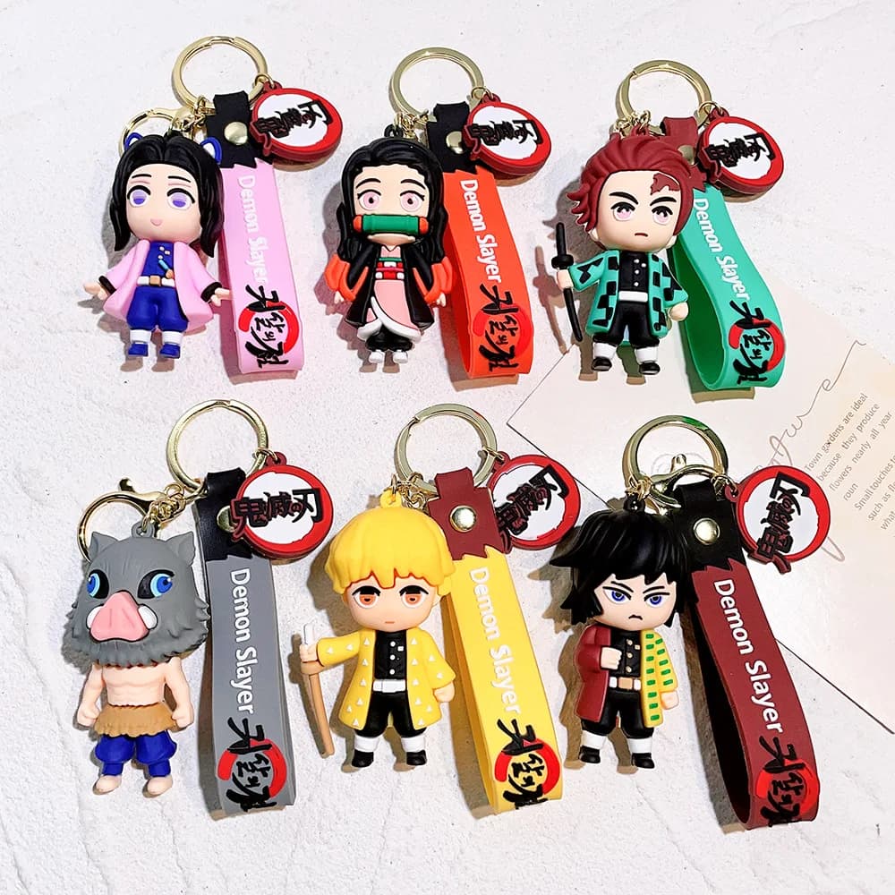 Anime Demon Slayer 3D Silicon Doll Fashion Keychain Kimetsu No Yaiba Character Bag Decor Pendant Car Key Ring Fans Gift Jewelry