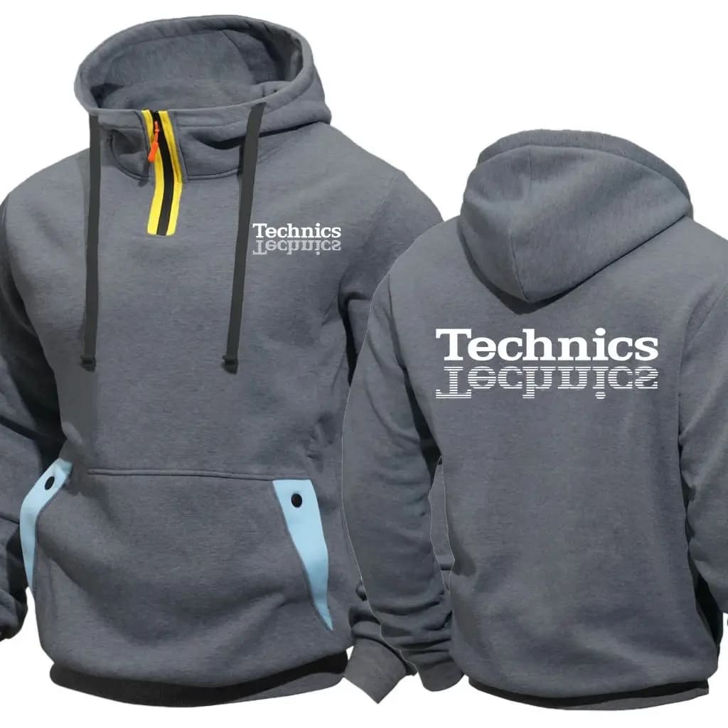 Technics Men's Dj 1200 Turntable Music Semi-Zip Hooded Sweatshirt Hoodies Hooded Jacket Pullover Casual Coats Sweatshirts Tops