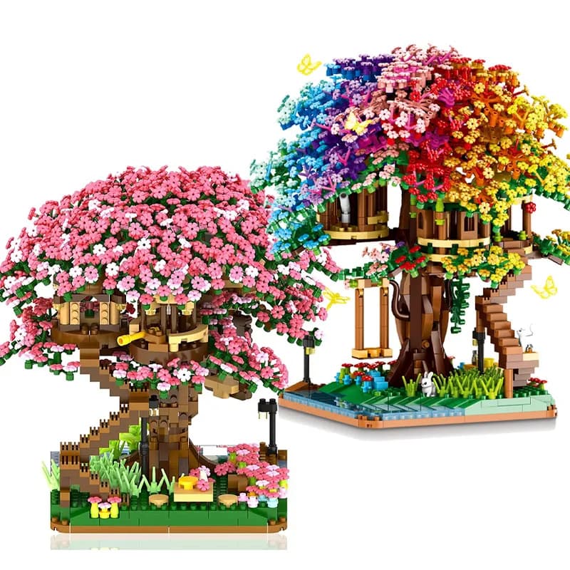 Mini Sakura Tree Building Blocks Set Diy Cherry Blossom Bricks with Light Treehouse Model Ornament Romantic Gift for Girlfriend
