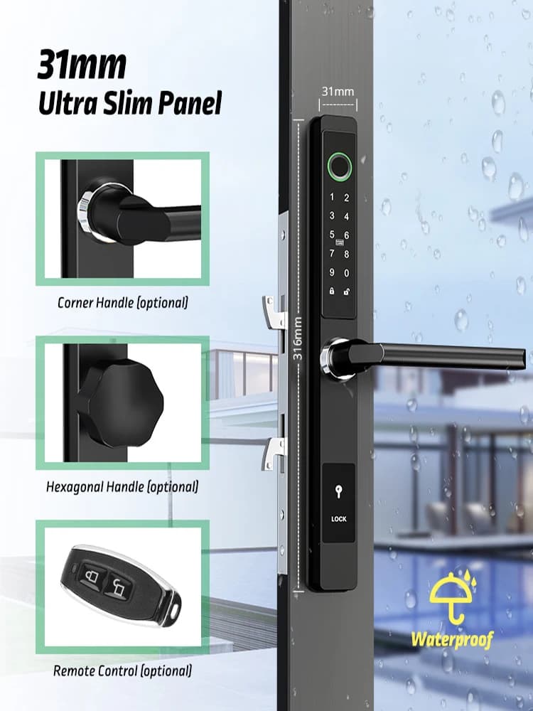 ZHDCOOKEY Biometric Digital Door Lock  Waterproof TTLock APP BLE Fingerprint RFID Card Password Aluminum Sliding Door Smart Lock