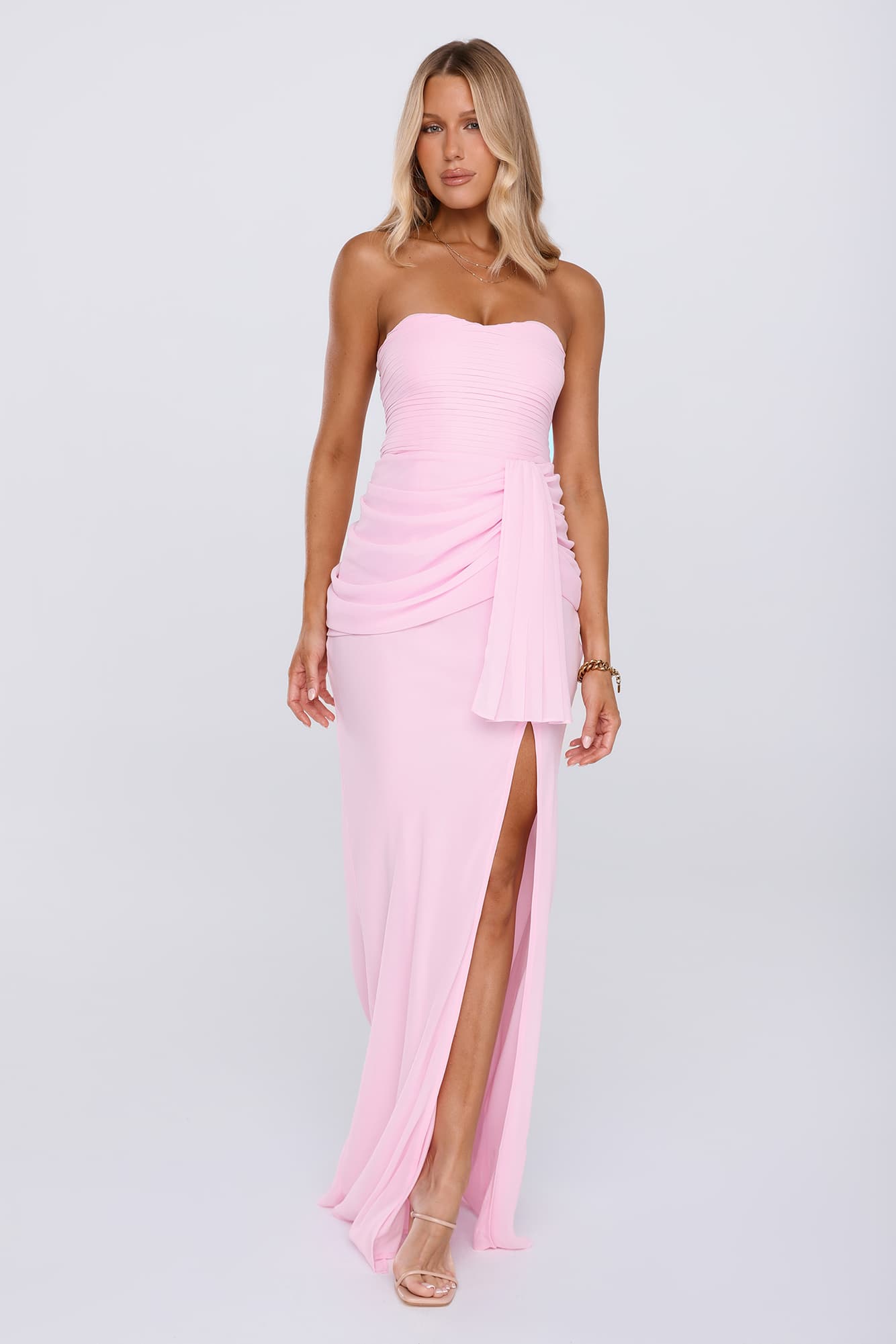 Sunlit Aura Strapless Maxi Dress Pink
