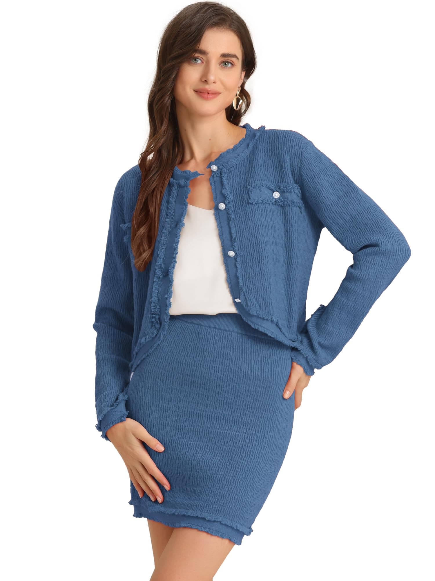 Women's Sweater Suit 2 Piece Set - Dark Blue XL