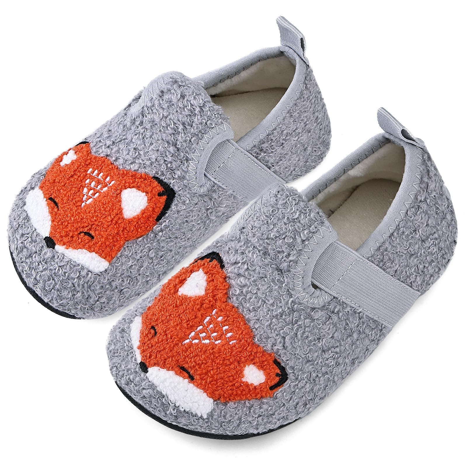 Kids Plush Animal Slippers - Fox Grey UK 9.5