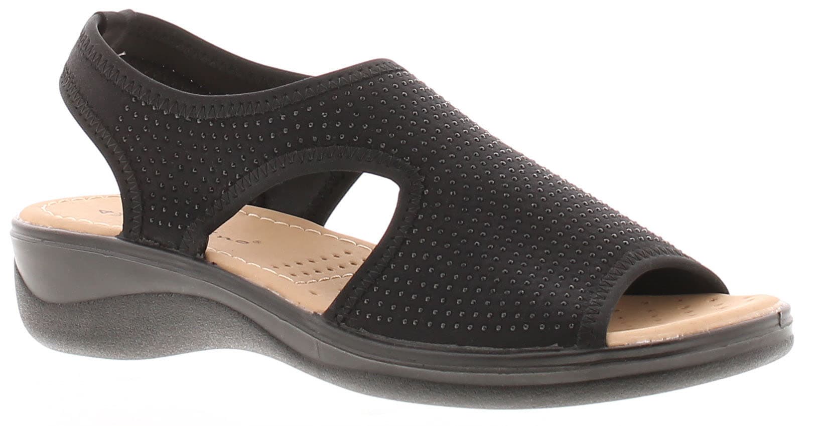 Platino Sophia Ladies Black Dot Print Wedge Sandals, Size: 7