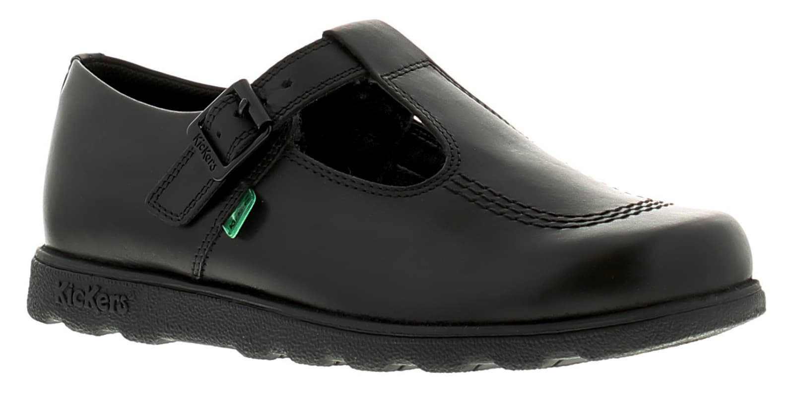 Kickers Kick Fragma T-Buckle Womens Black Leather T-Bar Shoes, Size: 7