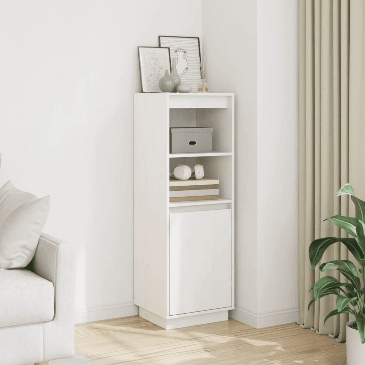 vidaXL Highboard White 37x34x110 cm Solid Wood Pine