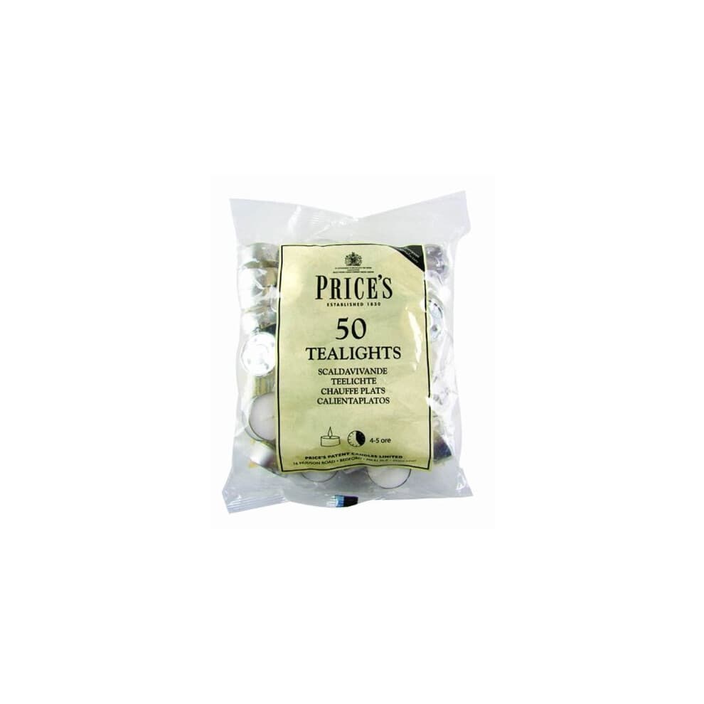 Prices Patent Candles White Tealights Bag, Pack of 50