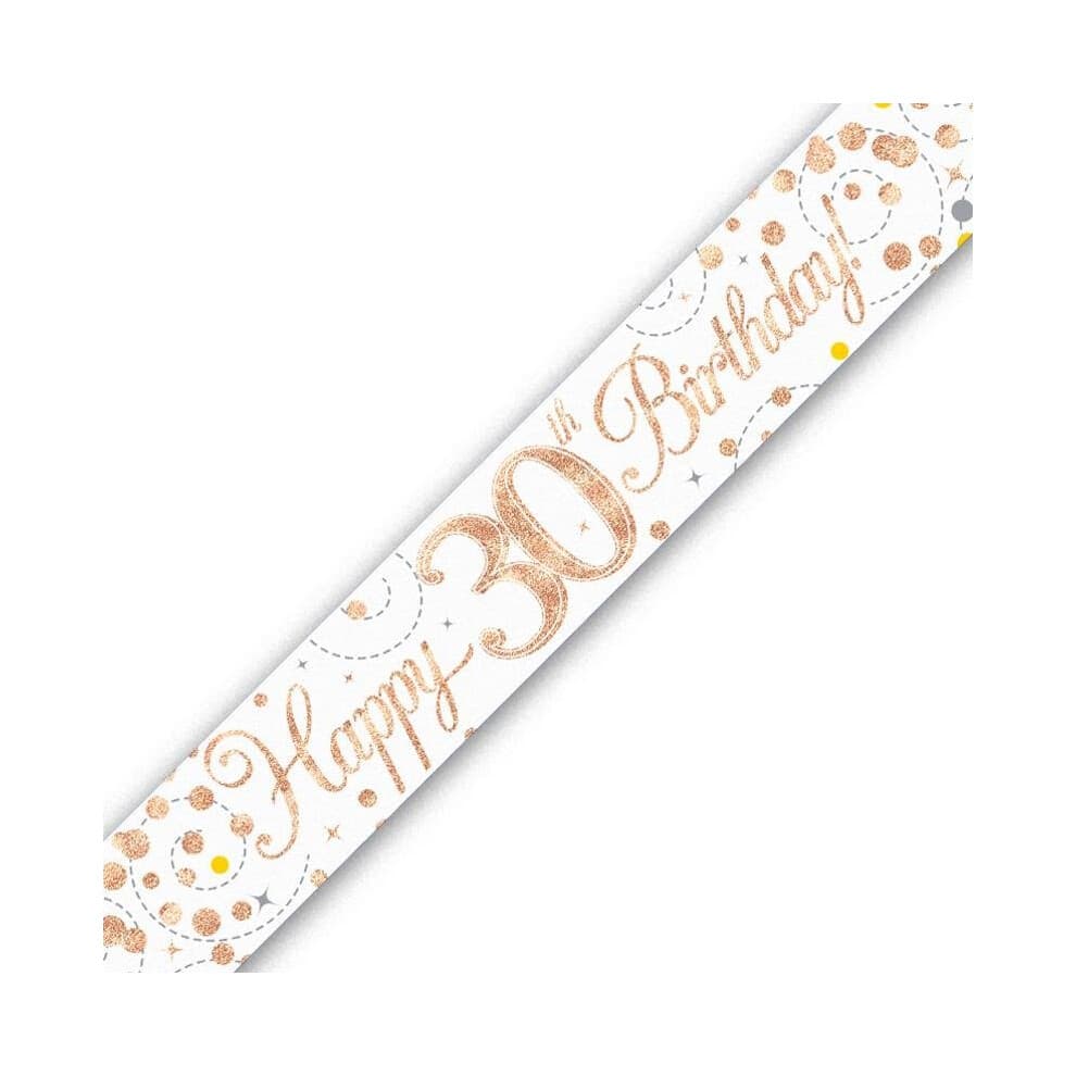 Holographic Rose Gold Happy 30th Birthday Banner