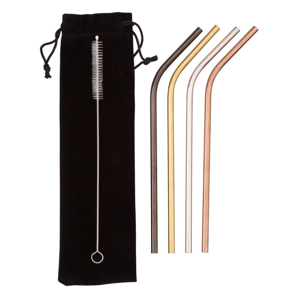 Sleek Design Set Of 4 Straight Straws, Reusable Biodegradable Straws, Portable Straws With Drawstring Bag