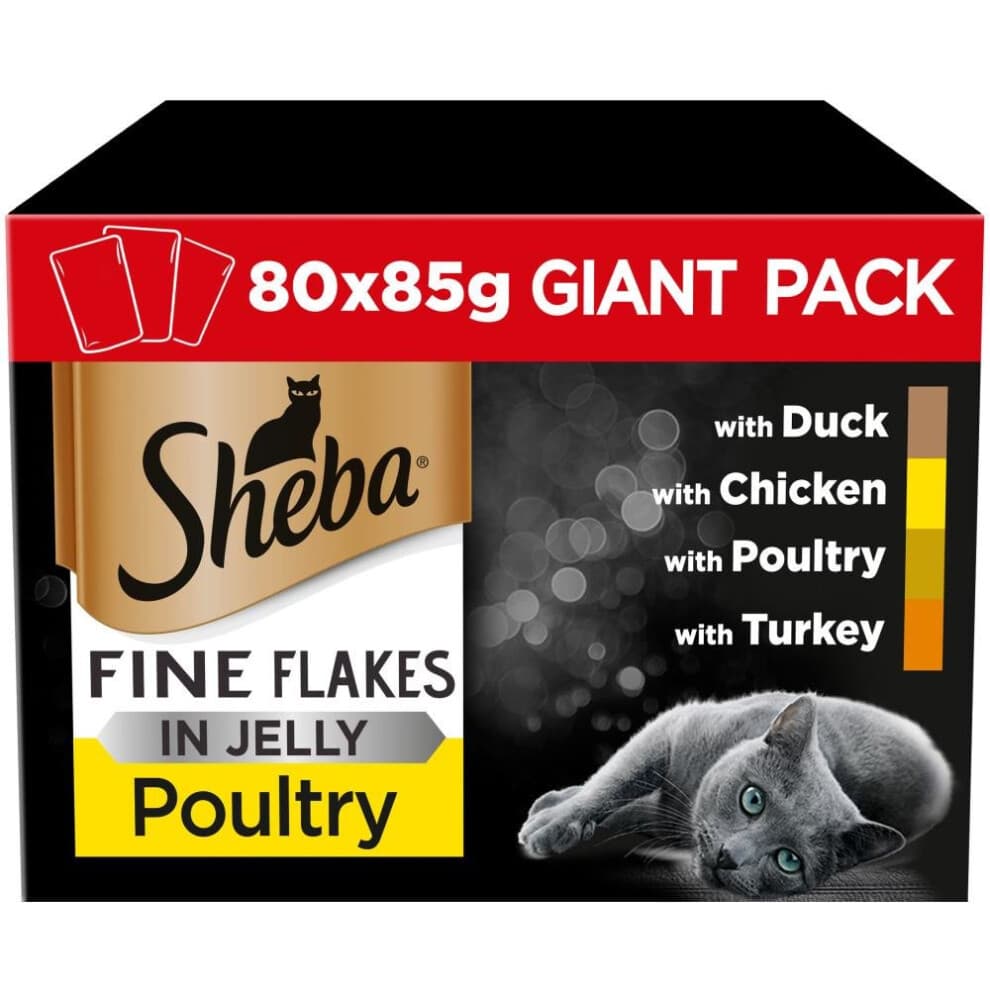 403989: SHEBA Fine Flakes in Jelly - Mixed Poultry, Adult Wet Cat Food, 80 x 85g Pouches