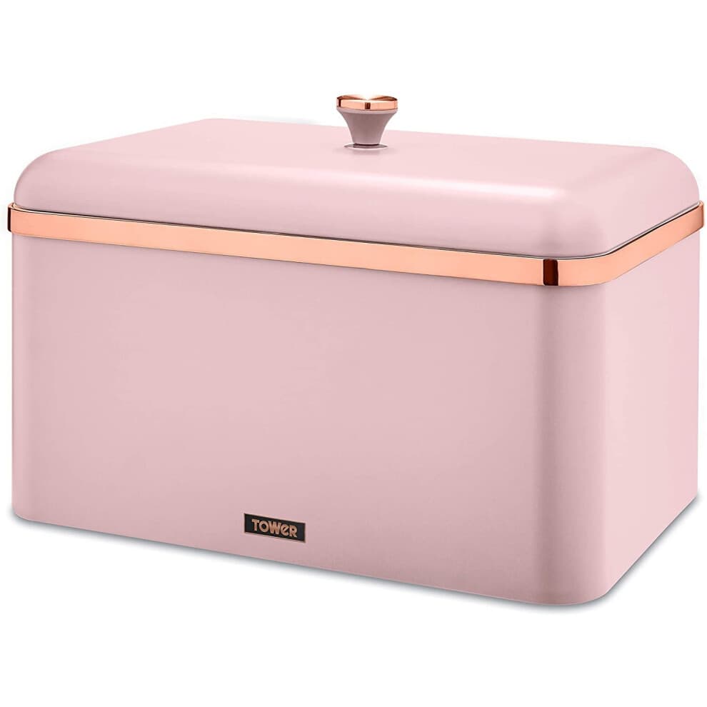 Tower T826130PNK Cavaletto Bread Bin, Durable Carbon Steel, Pink & Rose Gold