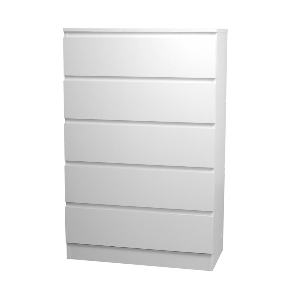 (White) 5 Drawer Wooden Bedroom Chest Cabinet No Handles