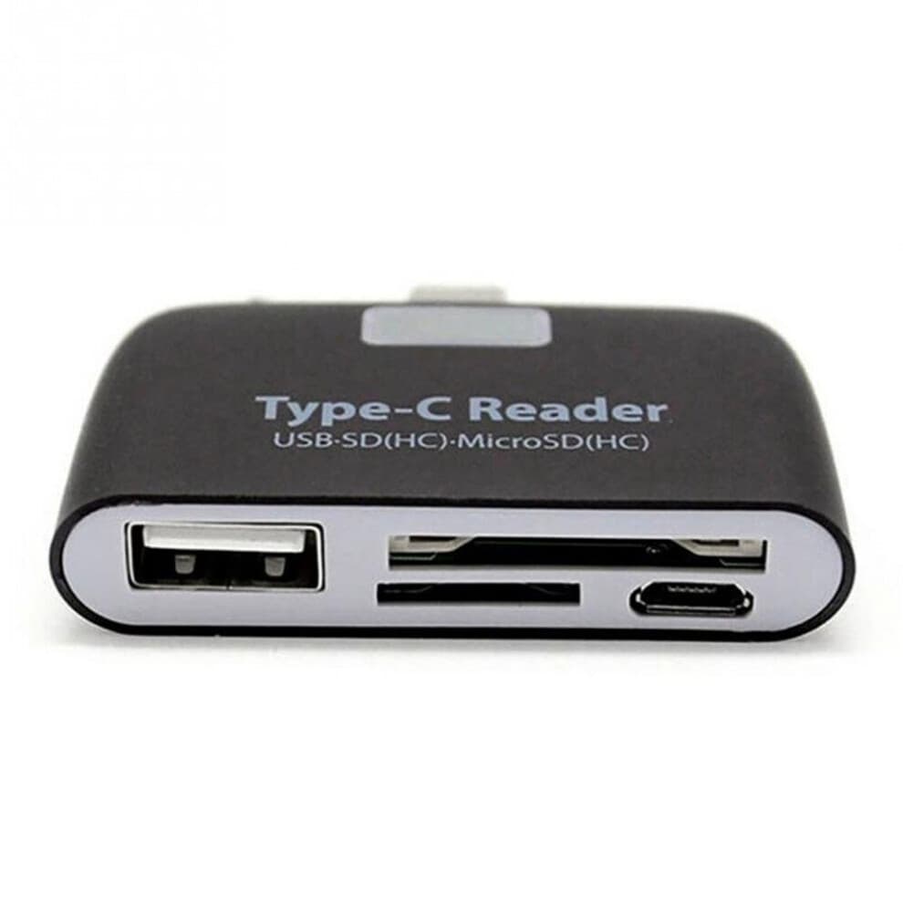 USB-C Card Reader & OTG Hub - USB 3.1, SD/TF Card Support, Type-C Reversible, USB Output, for MacBook, Windows & Android, Black