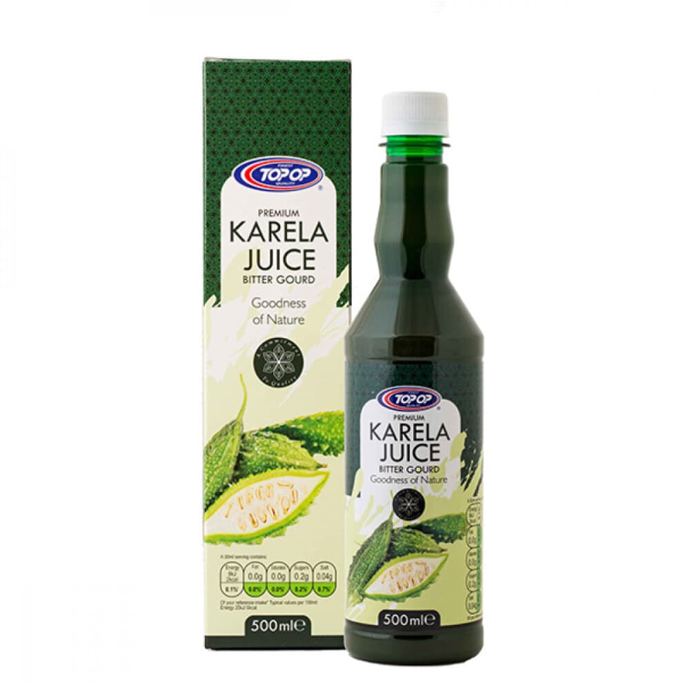 Top-Op Karela Juice 500ml - 100% Natural Bitter Gourd Herbal Beverage for Vegans, Free from Artificial Colors