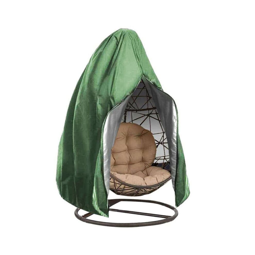 (Green) Hanging Swing Egg Chair Cover With Zip Garden Patio Outdoor Rain Waterproof