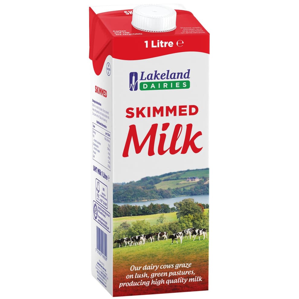 Lakeland Skimmed Long Life Milk 1 Litre (Pack of 12)