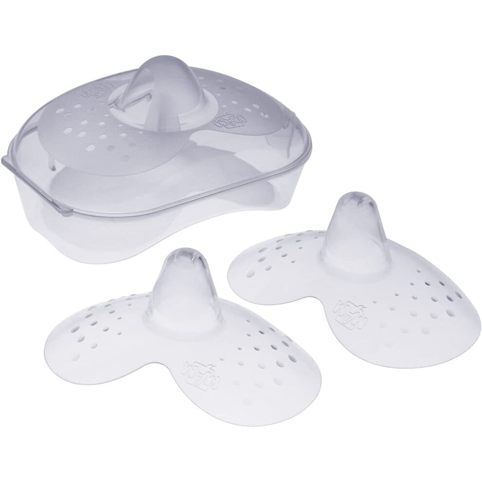 MAM Nipple Shields Size 1 (Pack of 2), Breast Shields with Sterilisable Travel Case, Breast Protectors to Support and Enhance Breastfeeding