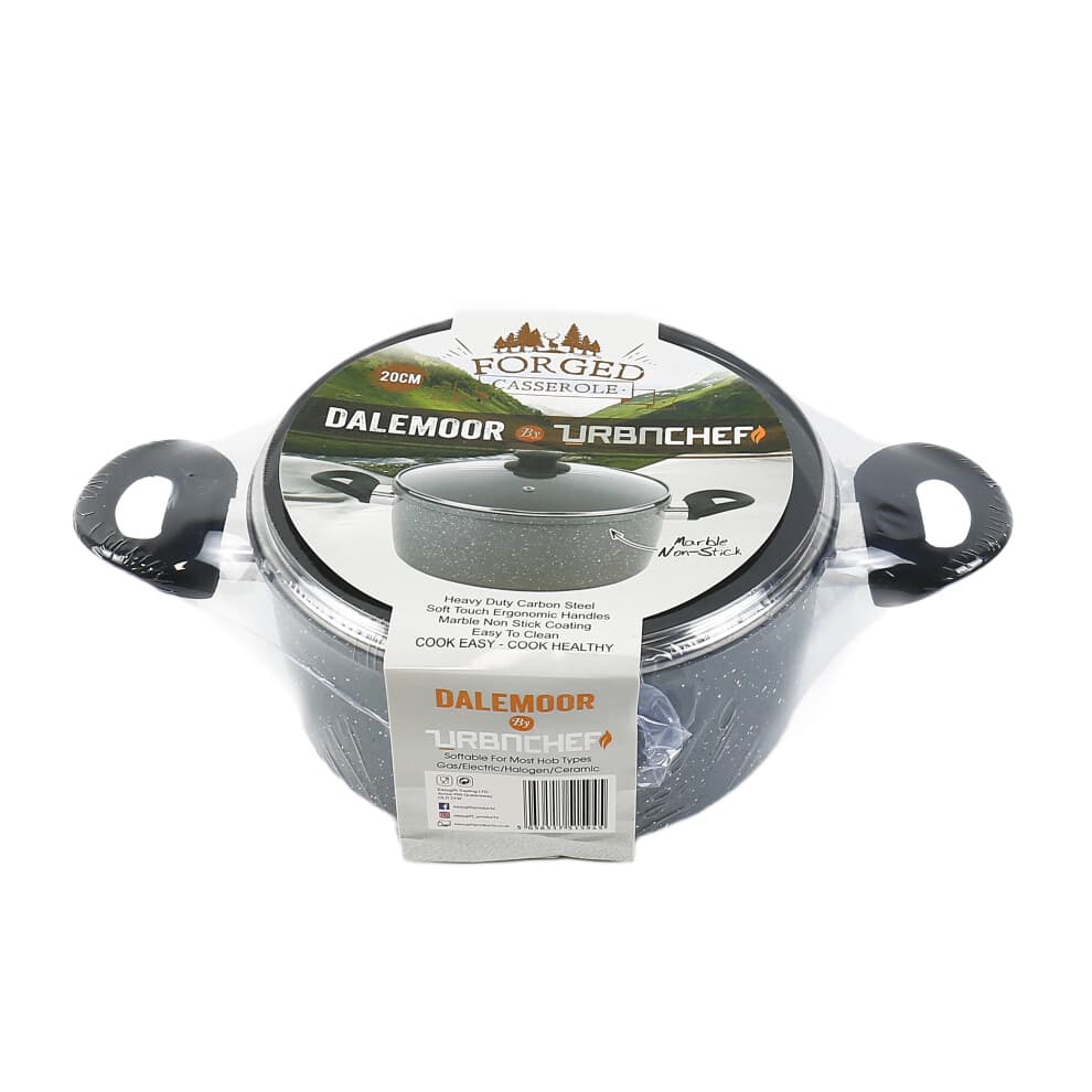 (20cm Casserole Pot) URBN-CHEF Carbon Steel Marble Grey Cooking Pot Pans Nonstick Frying Pan Cookware