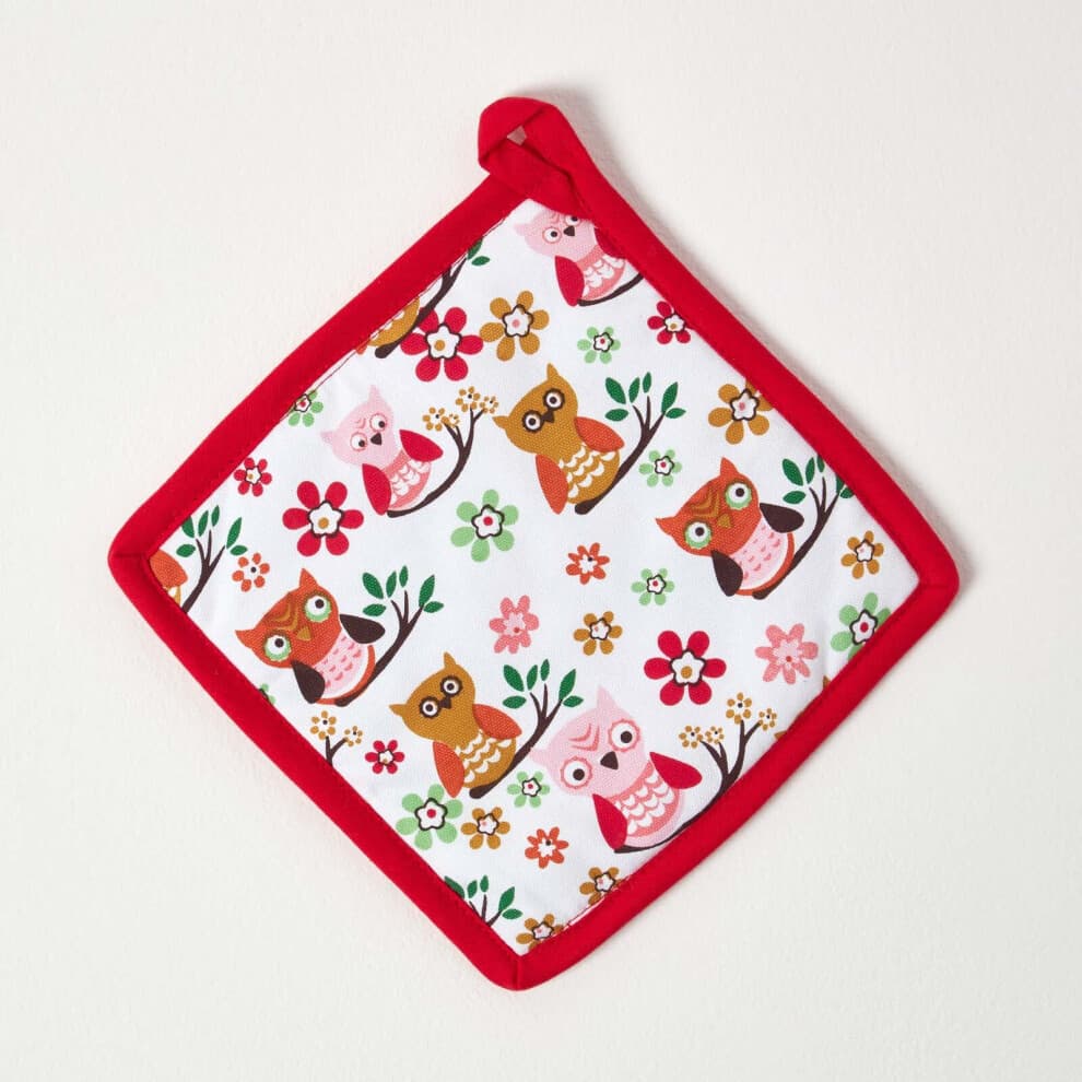 Homescapes Red Owls Cotton Pot Holder