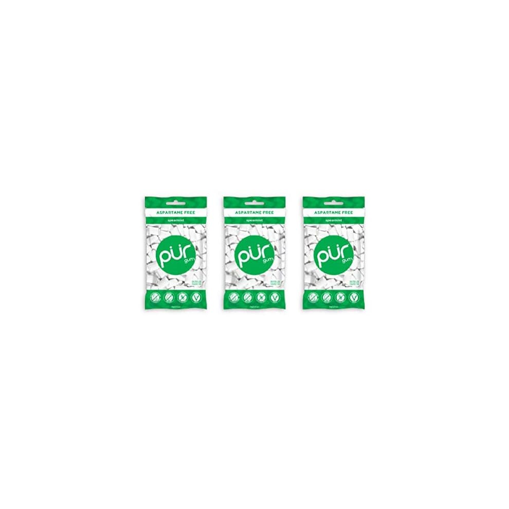 PUR 100% Xylitol Chewing Gum, Sugarless Spearmint, Sugar Free + Aspartame Free + Gluten Free, Vegan & Keto Friendly - Healthy, Low Carb, Sim