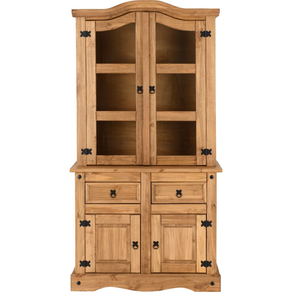 Corona 3' Distressed Waxed Pine/Clear Glass Buffet Hutch
