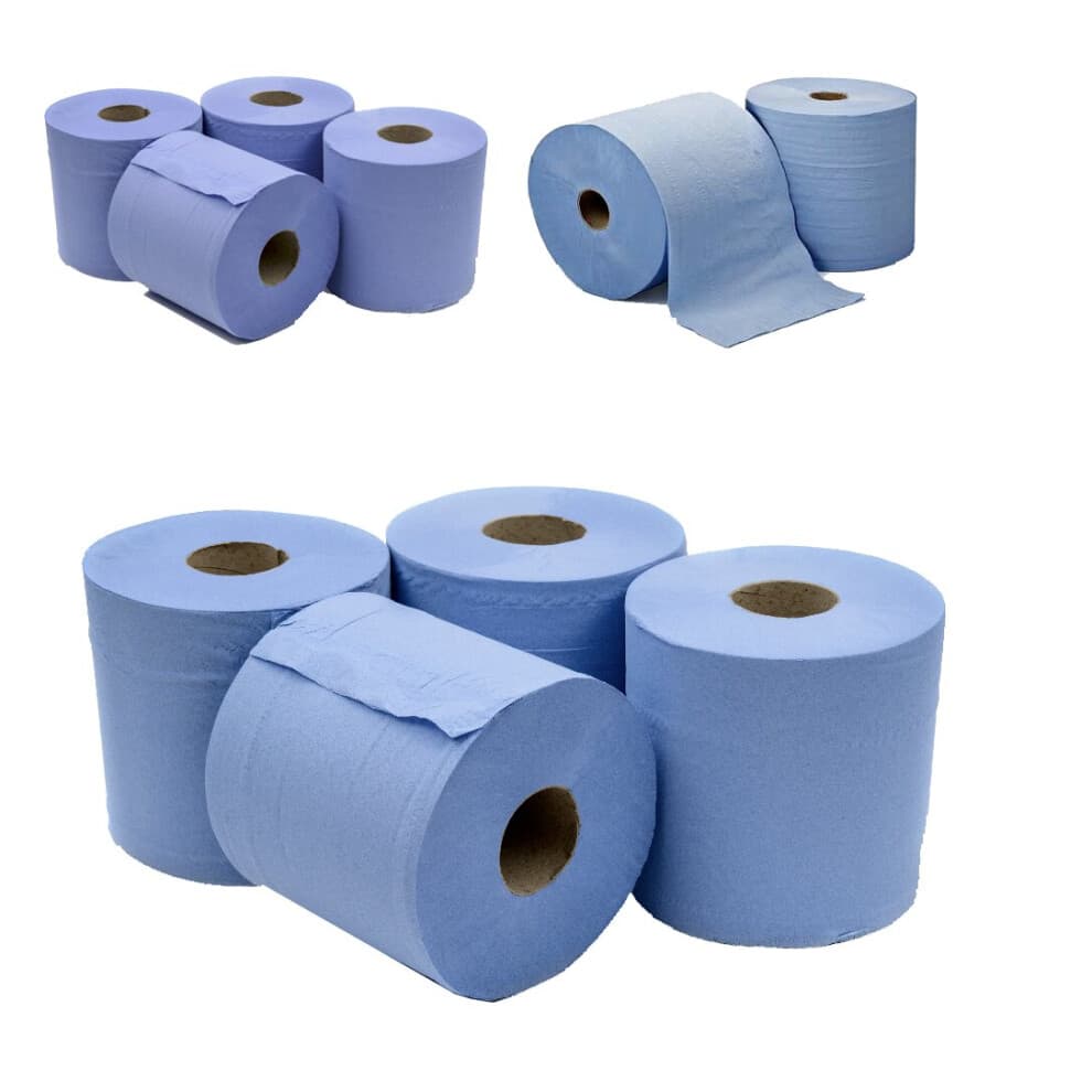 6 x Jumbo Workshop Hand Towels Rolls 2 Ply Centre Feed Wipes Embossed Tissue