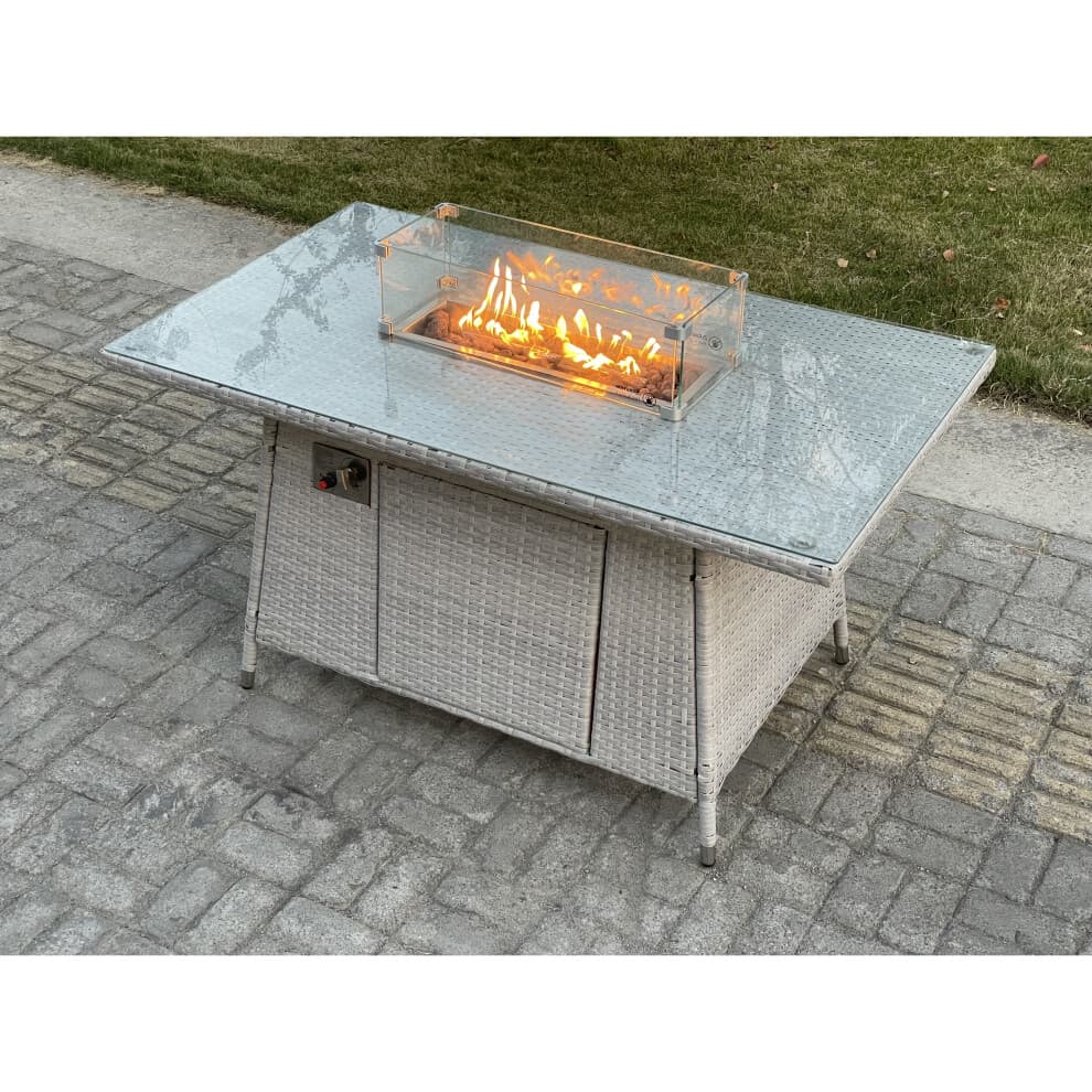 Fimous Rattan Fire Pit Table Gas Heater Burner Garden Furniture Patio