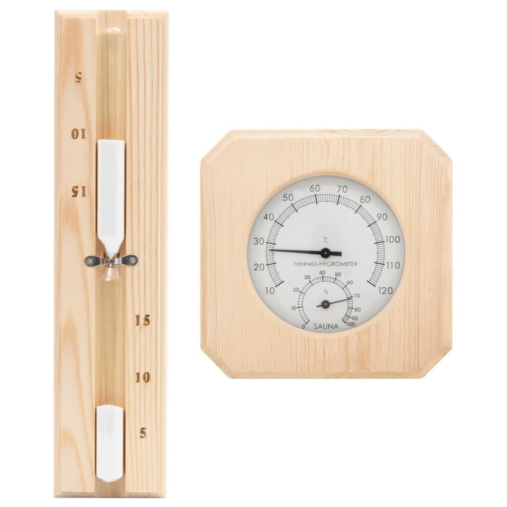 vidaXL Solid Wood Pine 2 in 1 Sauna Hygrothermograph&Sand Timer Set Hourglass