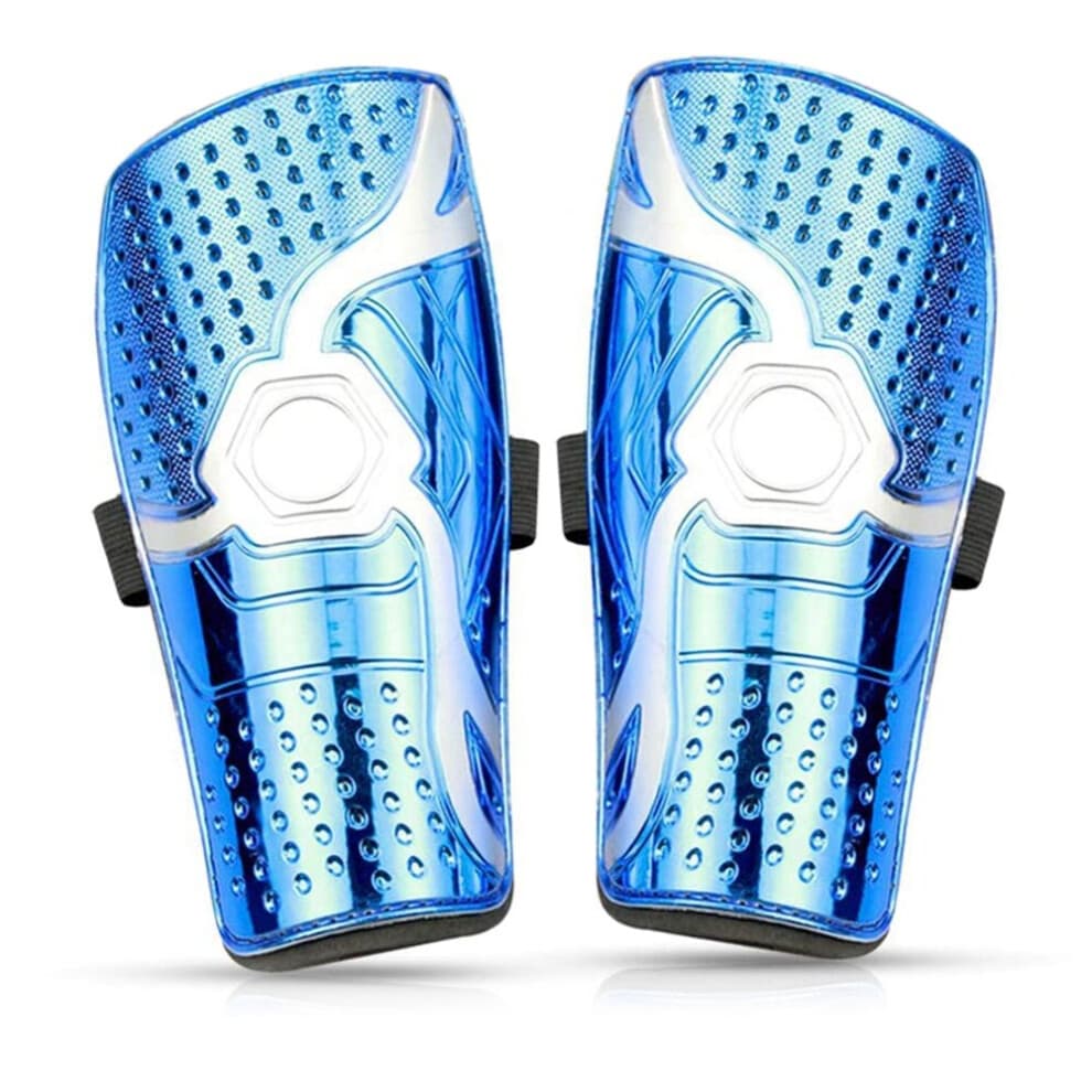 Kids Shin Guards for Soccer - Breathable Calf Protection (6-12 years), 18.5x7.5cm, EVA Foam Padding, Adjustable Straps, Blue