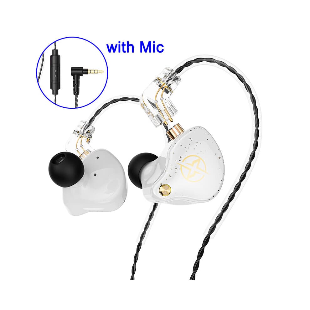 (a-X2 Pro White) X2 Pro 3.5mm Detachable Wired Headphones Double Dynamic HiFi Earphone Bass Headset Stereo Musician Monitor Earbuds Sport Running