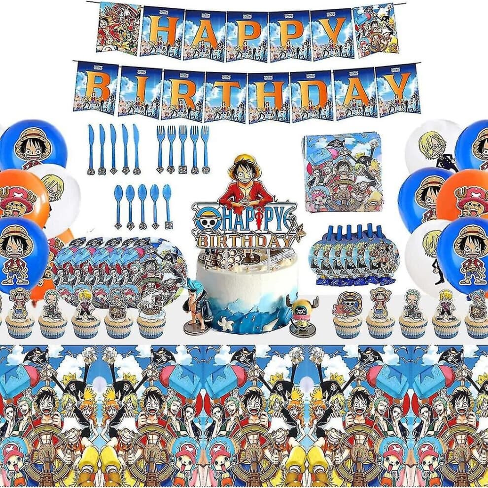 Set Of 130pcs One Piece Birthday Party Supplies And Decorations For Boys Includes Plates Cake Topper Balloons Banner Anime Theme Party Favors