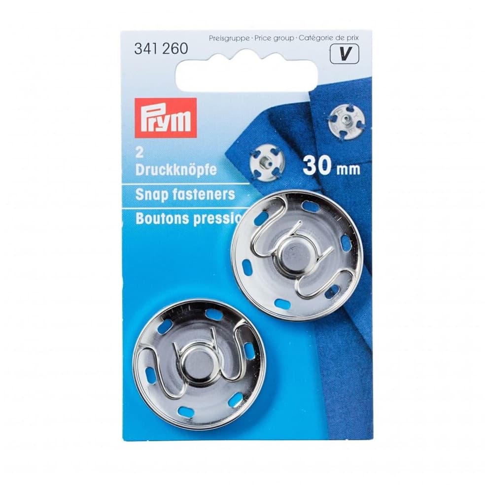 Prym Sew On Metal Snap Fasteners  Silver - per pack of 2