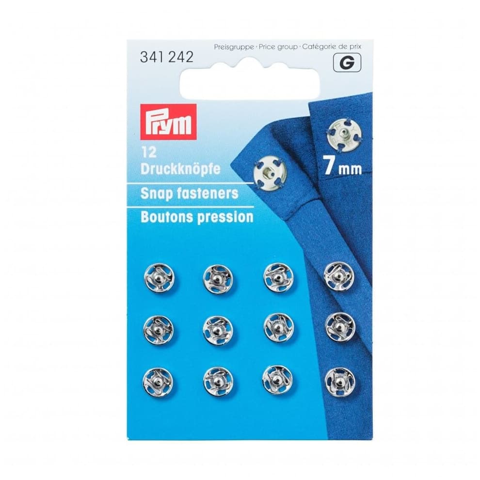 Prym Sew On Metal Snap Fasteners  Silver - per pack of 12