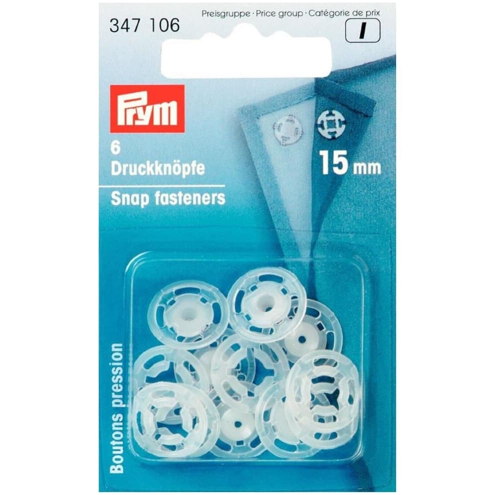 Prym Sew On Plastic Snap Fasteners  Transparent - per pack of 6