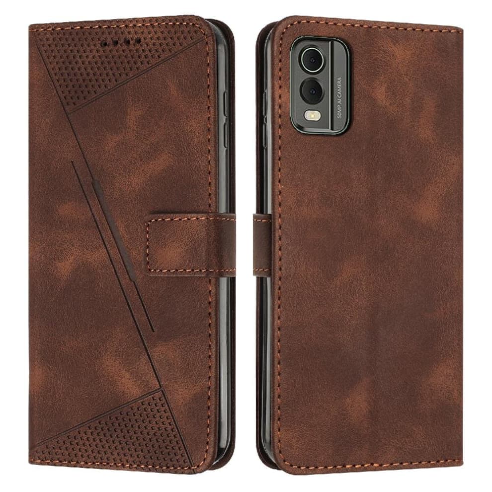 (Brown) Compatible Nokia C32 (TA-1534) Wallet Case Card Insertion Shockproof Flip Cover Full Protection PU Leather Side Buckle