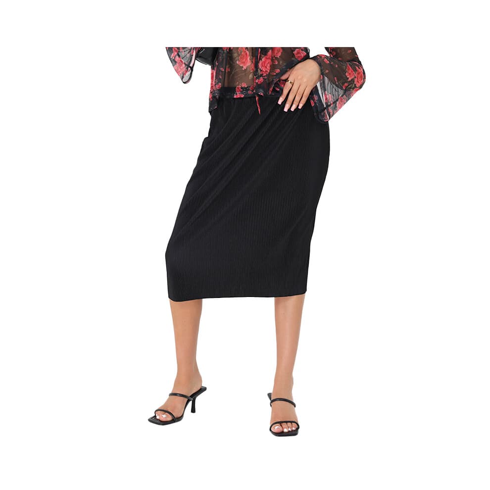(Black, M) BRAVE SOUL ELLE Womens Midi Skirts Elasticated Waist