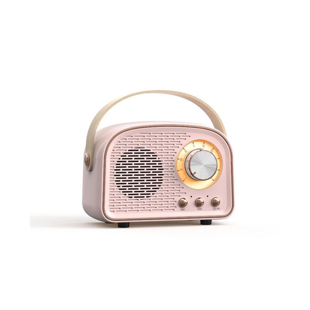 (a-pink) RYRA Retro Hifi Stereo Bluetooth 5.0 Speaker Portable Wireless Vintage Speaker Plastic Full-range 50hz-18khz Travel Music Player