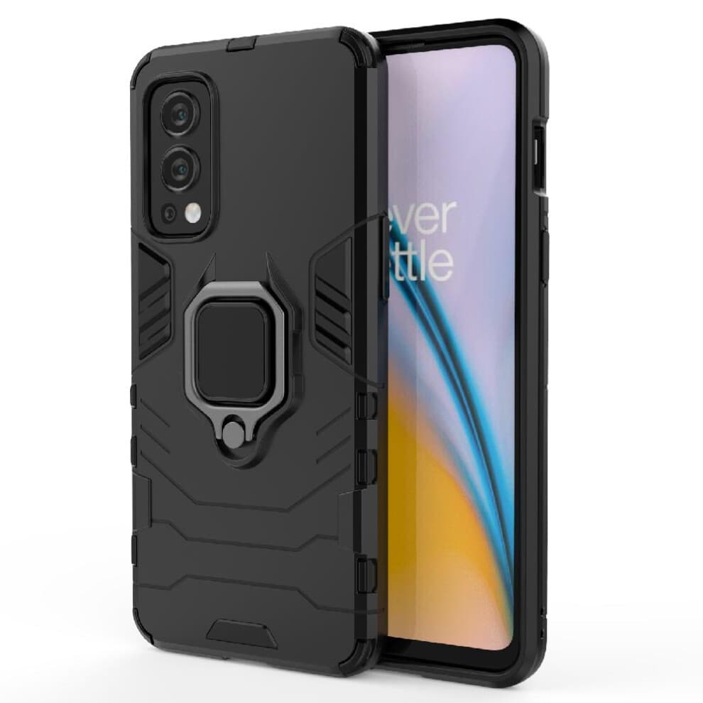 (Black) Case For ONEPLUS NORD 2 5G Shockproof Cover Kickstand 360Rotating Ring Military Drop Protection