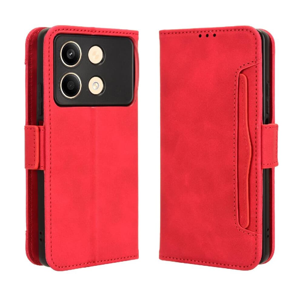 (Red) Case For Xiaomi Redmi Note 13R Pro 5G Magnetic Closure Adjustable Detachable Card Holder Leather Wallet Cover